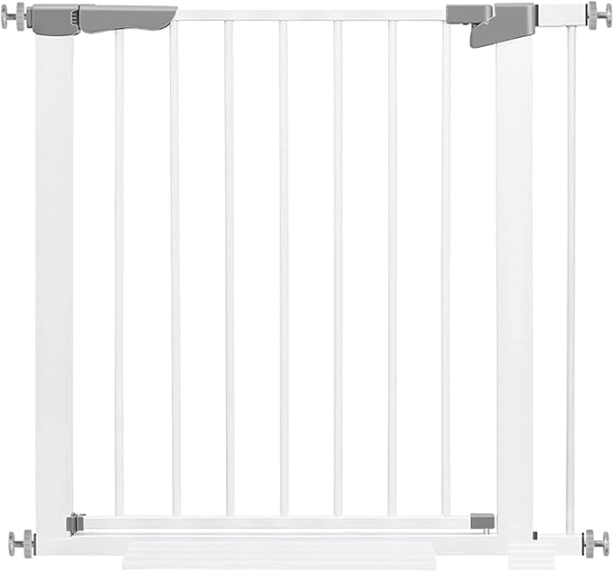 Baby Gate for Doorways Stairs and House, Auto Close Safty Gates, Extra Wide Child Gate, Extra Tall Walk Through Pet Gate, White Metal Baby Gate Dog Gate, Pressure Mount.