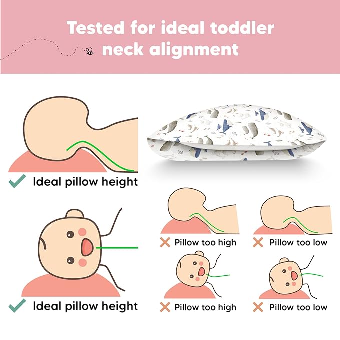 Toddler Pillow with Pillowcase - 13x18 My Little Dreamy Pillow, Organic Cotton Toddler Pillows for Sleeping, Kids Pillow, Travel Pillows, Mini Pillow, Nursery Pillow, Toddler Bed Pillow (Marine)