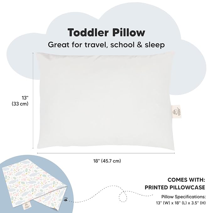Toddler Pillow with Pillowcase - 13x18 My Little Dreamy Pillow, Organic Cotton Toddler Pillows for Sleeping, Kids Pillow, Travel Pillows, Mini Pillow, Nursery Pillow, Toddler Bed Pillow (Narwhal)