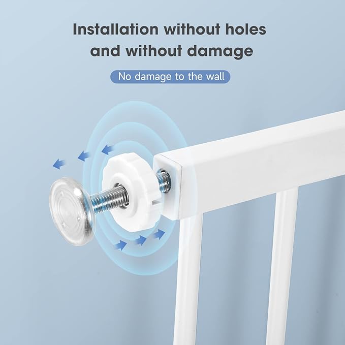 Baby Gate for Doorways Stairs and House, Auto Close Safty Gates, Extra Wide Child Gate, Extra Tall Walk Through Pet Gate, White Metal Baby Gate Dog Gate, Pressure Mount.