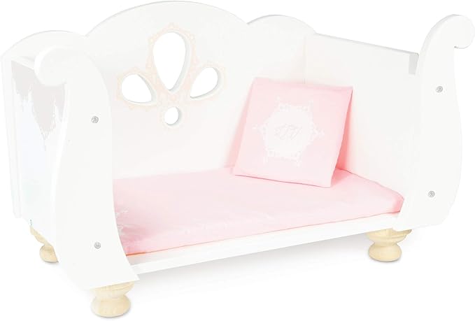 Le Toy Van - Educational Wooden Toy Role Play Beautiful Sleigh Doll Cot & Crib | Girls Pretend Play Toy Pram Playset - for Ages 3+