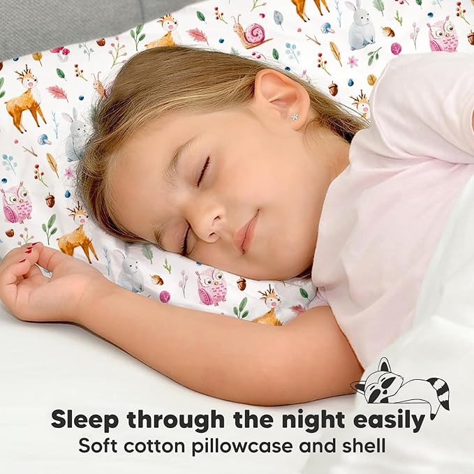 Toddler Pillow with Pillowcase - 13x18 My Little Dreamy Pillow, Organic Cotton Toddler Pillows for Sleeping, Kids Pillow, Travel Pillows, Mini Pillow, Nursery Pillow, Toddler Bed Pillow (Forestland)