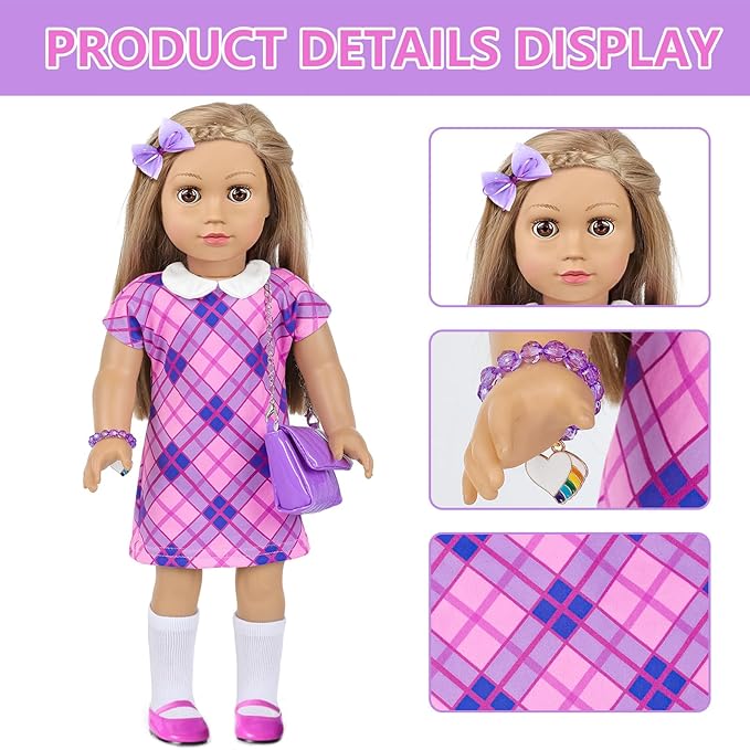 ZNTWEI American 18 Inch Doll Clothes and Makeup Accessories Playset Fit 18 Inch Doll includes Dolls Clothes Sunglasses Phone Eye Shadow Plate Bag Lipstick Bracelet Blusher Hairpins