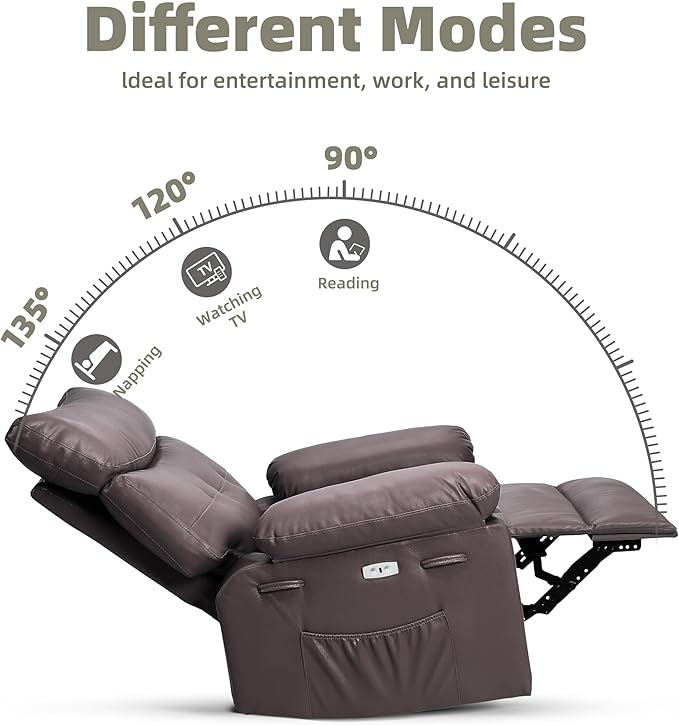 Electric Recliner Chair - 360° Rocker Swivel Recliner with Heat and Massage, PU Leather Large Recliner for Adults, Comfortable Lazy Chair with 1.5X Sponge Filling for Living Room