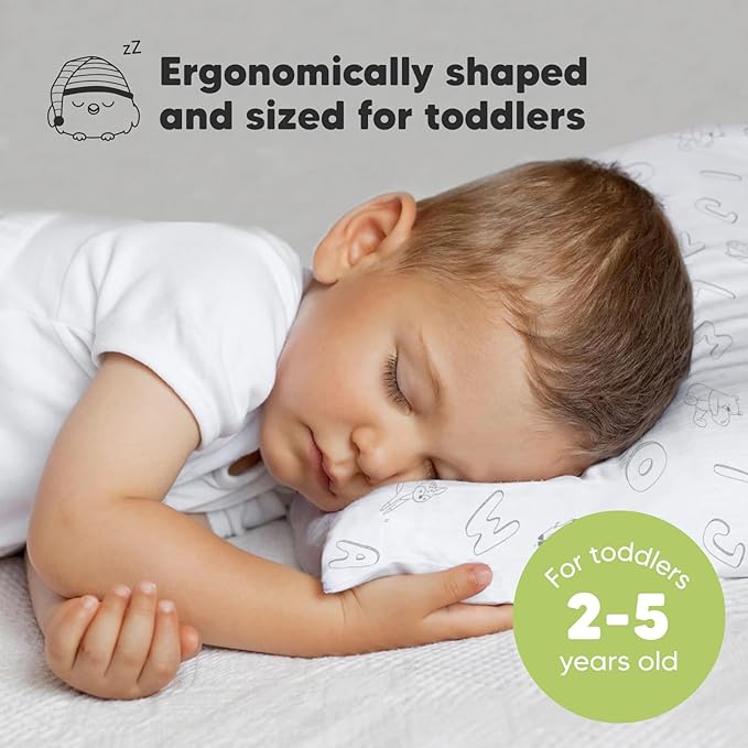 Toddler Pillow with Pillowcase - 13x18 My Little Dreamy Pillow, Organic Cotton Toddler Pillows for Sleeping, Kids Pillow, Travel Pillows, Mini Pillow, Nursery Pillow, Toddler Bed Pillow (ABC Land)