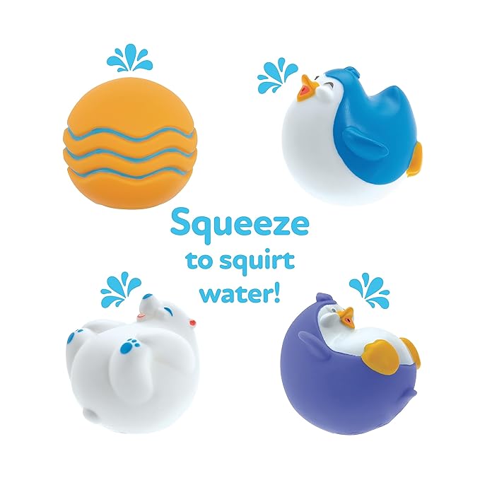 Nuby Penguin Slide Bath Toy Play Set with 4 Bath Squirters - Baby Bath Toys for Boys and Girls 12+ Months - Suction Cup Toy Attaches to Shower Wall