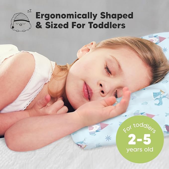 Toddler Pillow with Pillowcase - 13x18 My Little Dreamy Pillow, Organic Cotton Toddler Pillows for Sleeping, Kids Pillow, Travel Pillows, Mini Pillow,Nursery Pillow,Toddler Bed Pillow(Enchanted Frost)