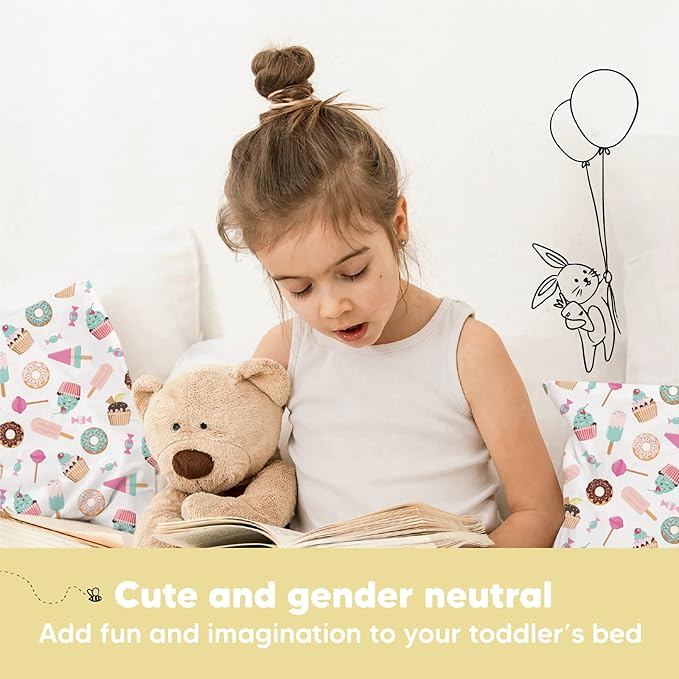 Toddler Pillow with Pillowcase - 13x18 My Little Dreamy Pillow, Organic Cotton Toddler Pillows for Sleeping, Kids Pillow, Travel Pillows, Mini Pillow, Nursery Pillow, Toddler Bed Pillow (Sweet Tooth)
