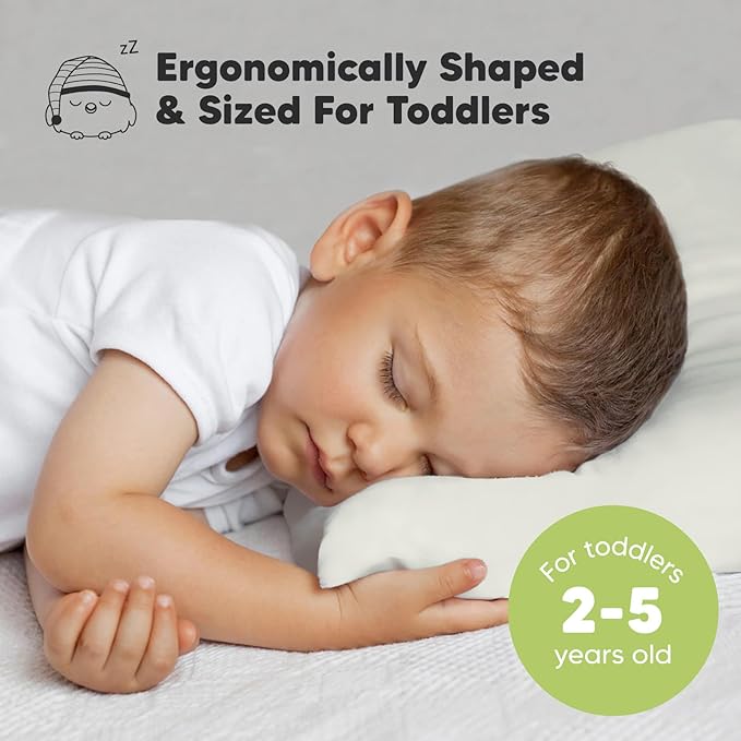 Toddler Pillow with Pillowcase - 13x18 My Little Dreamy Pillow, Organic Cotton Toddler Pillows for Sleeping, Kids Pillow, Travel Pillows, Mini Pillow, Nursery Pillow, Toddler Bed Pillow (Pearl Gray)