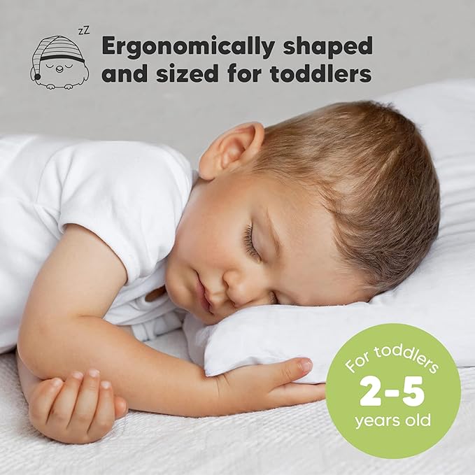 Toddler Pillow with Pillowcase - 13x18 My Little Dreamy Pillow, Organic Cotton Toddler Pillows for Sleeping, Kids Pillow, Travel Pillows, Mini Pillow, Nursery Pillow, Toddler Bed Pillow (Soft White)