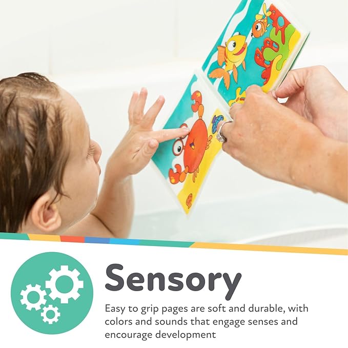 Nuby Bath Fun Time Book with Water-Proof Pages and Surprise Squeaker, Early Education, 0 M+