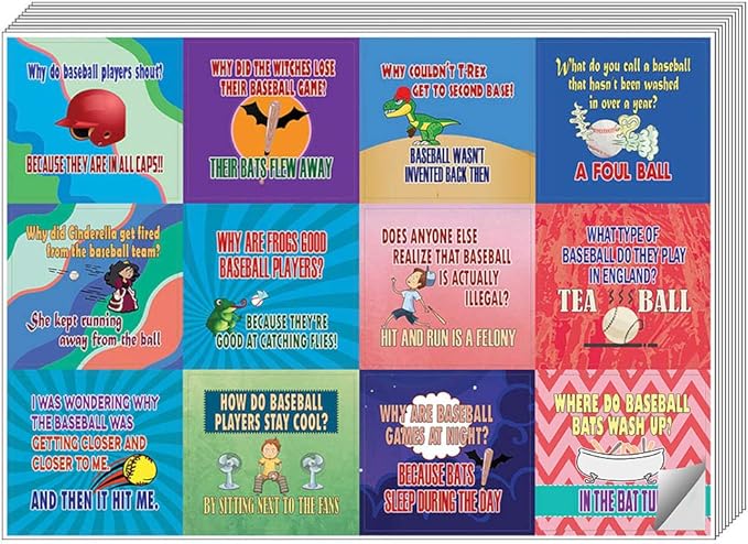 Creanoso Playing Baseball Funny Sports Jokes Stickers (10-Sheet) – Total 120 pcs (10 X 12pcs) Individual Small Size 2.1 x 2. Inches, Cool Themes Designs, Decor Art for Boys & Girls, Children, Teens
