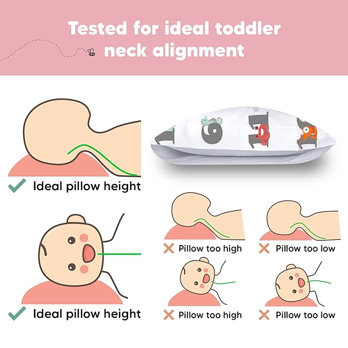 Toddler Pillow with Pillowcase - 13x18 My Little Dreamy Pillow, Organic Cotton Toddler Pillows for Sleeping, Kids Pillow, Travel Pillows, Mini Pillow, Nursery Pillow, Toddler Bed Pillow (Kea123)
