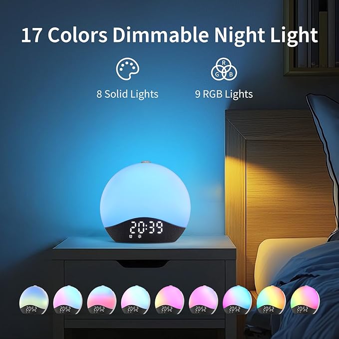 Sunrise Alarm Clock Sound Machine, Upgraded Backlit Buttons, 26 Soothing Sounds, White Noise Machine Night Light, Bluetooth Speaker Wake Up Light for Bedroom, Heavy Sleeper, Adults, Kids