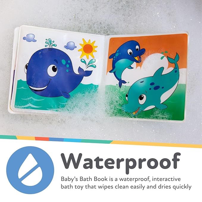 Nuby Bath Fun Time Book with Water-Proof Pages and Surprise Squeaker, Early Education, 0 M+