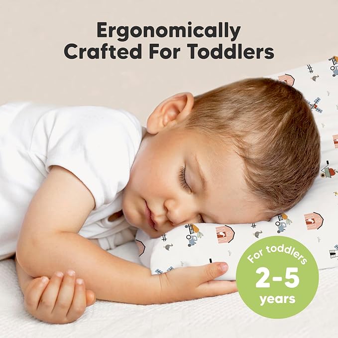 Toddler Pillow with Pillowcase - 13x18 My Little Dreamy Pillow, Organic Cotton Toddler Pillows for Sleeping, Kids Pillow, Travel Pillows, Mini Pillow, Nursery Pillow, Toddler Bed Pillow (Barn)