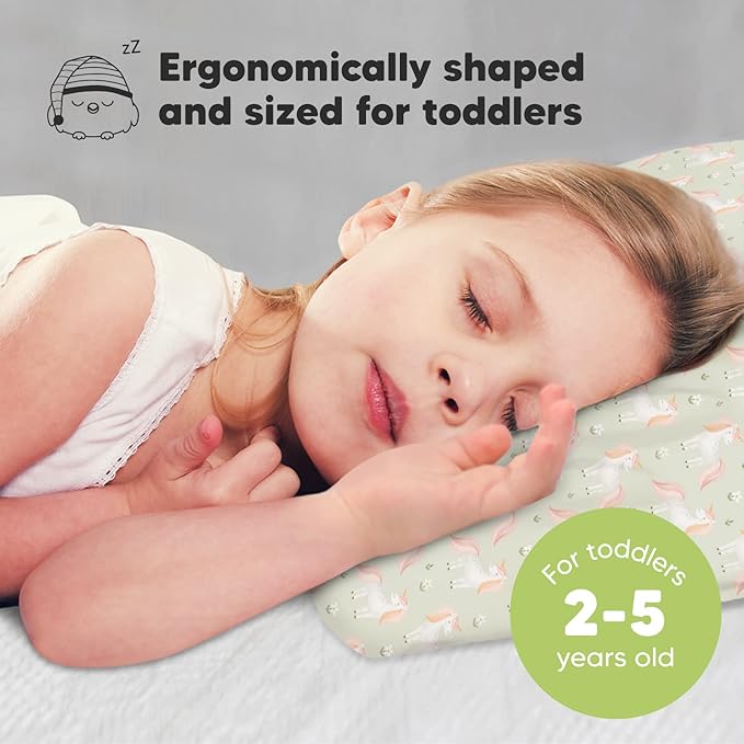 Toddler Pillow with Pillowcase - 13x18 My Little Dreamy Pillow, Organic Cotton Toddler Pillows for Sleeping, Kids Pillow, Travel Pillows, Mini Pillow, Nursery Pillow, Toddler Bed Pillow (Grace)