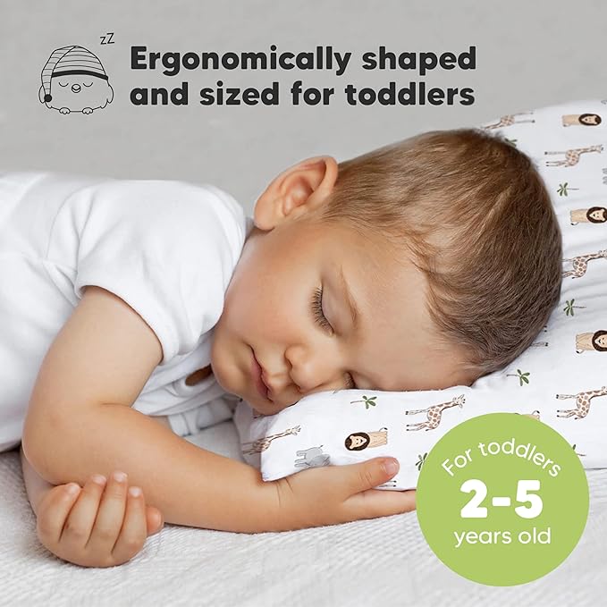 Toddler Pillow with Pillowcase - 13x18 My Little Dreamy Pillow, Organic Cotton Toddler Pillows for Sleeping, Kids Pillow, Travel Pillows, Mini Pillow, Nursery Pillow, Toddler Bed Pillow (The Wild)