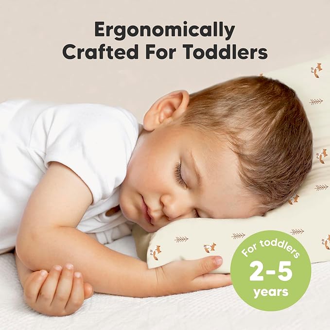 Toddler Pillow with Pillowcase - 13x18 My Little Dreamy Pillow, Organic Cotton Toddler Pillows for Sleeping, Kids Pillow, Travel Pillows, Mini Pillow, Nursery Pillow, Toddler Bed Pillow (Fox Tales)