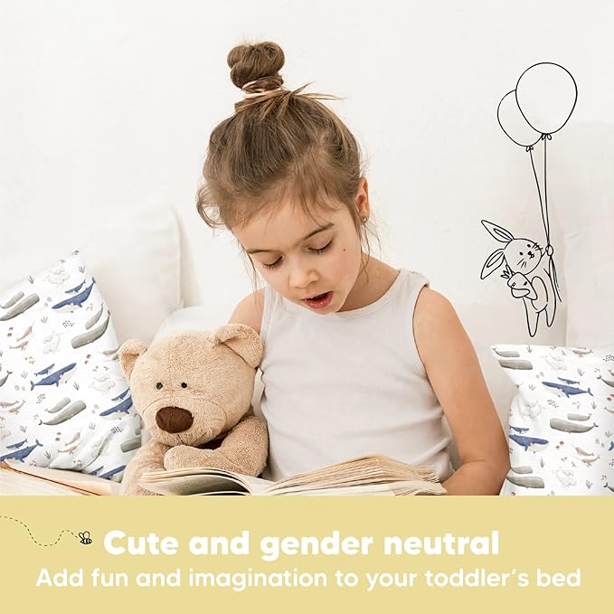Toddler Pillow with Pillowcase - 13x18 My Little Dreamy Pillow, Organic Cotton Toddler Pillows for Sleeping, Kids Pillow, Travel Pillows, Mini Pillow, Nursery Pillow, Toddler Bed Pillow (Marine)