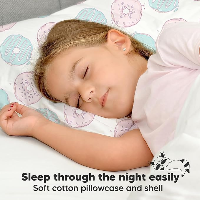 Toddler Pillow with Pillowcase - 13x18 My Little Dreamy Pillow, Organic Cotton Toddler Pillows for Sleeping, Kids Pillow, Travel Pillows, Mini Pillow, Nursery Pillow, Toddler Bed Pillow (Donuts)