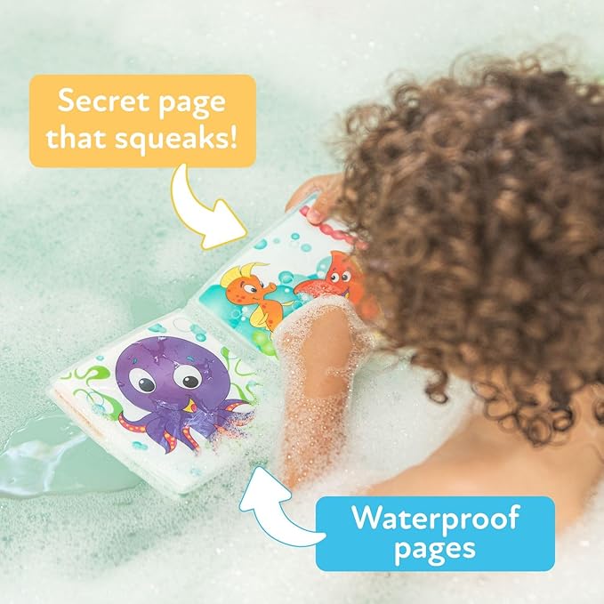 Nuby Bath Fun Time Book with Water-Proof Pages and Surprise Squeaker, Early Education, 0 M+