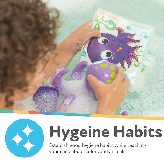 Nuby Bath Fun Time Book with Water-Proof Pages and Surprise Squeaker, Early Education, 0 M+