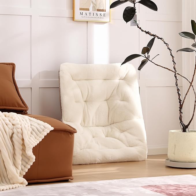 Comfy Saucer Chair with Ottoman, Oversized Folding Faux Fur Chair Soft Furry Lounge Lazy Chair with Metal Frame Moon Chair Accent Chair for Bedroom, Living Room, Dorm Rooms