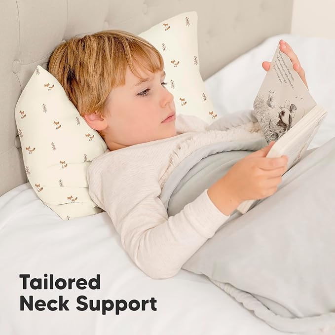 Toddler Pillow with Pillowcase - 13x18 My Little Dreamy Pillow, Organic Cotton Toddler Pillows for Sleeping, Kids Pillow, Travel Pillows, Mini Pillow, Nursery Pillow, Toddler Bed Pillow (Fox Tales)