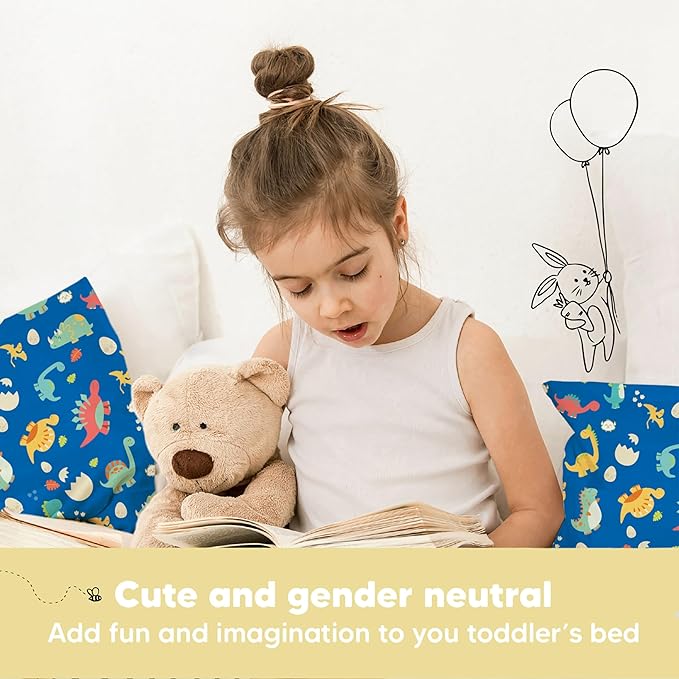Toddler Pillow with Pillowcase - 13x18 My Little Dreamy Pillow, Organic Cotton Toddler Pillows for Sleeping, Kids Pillow, Travel Pillows, Mini Pillow, Nursery Pillow, Toddler Bed Pillow (DinoWorld)