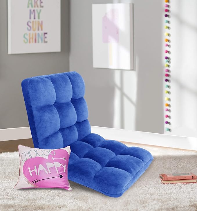 Lounge Adjustable Recliner Rocker Memory Foam Armless Floor Gaming Ergonomic Chair, Royal Blue 43.3D x 21.5W x 5.5H in