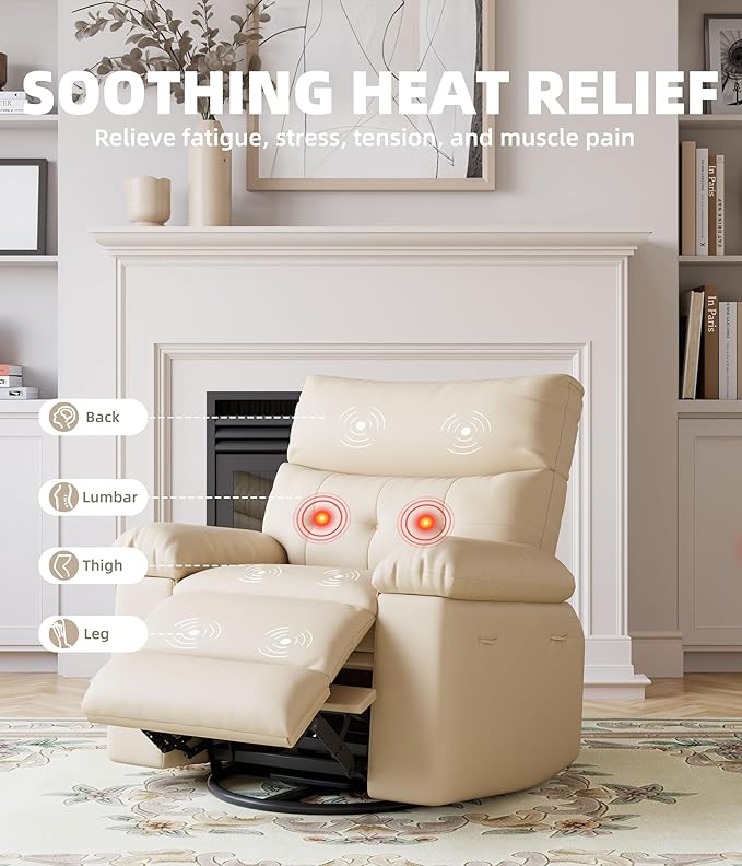Electric Recliner Chair - 360° Rocker Swivel Recliner with Heat and Massage, PU Leather Large Recliner for Adults, Comfortable Lazy Chair with 1.5X Sponge Filling