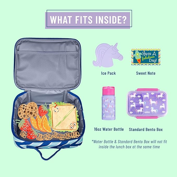 Wildkin Kids Insulated Lunch Box Bag for Boys & Girls, Reusable Lunch Box Perfect for Elementary, Ideal for Snack Bento Bags (Chevron Blue)