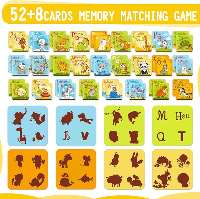 Animal Letter Memory Game ABC Learning for Toddlers, Fun Matching Game, Educational Toys for Kids, Preschool Learning Toys and Alphabet Flash Cards for Boys & Girls Age 4 to 8