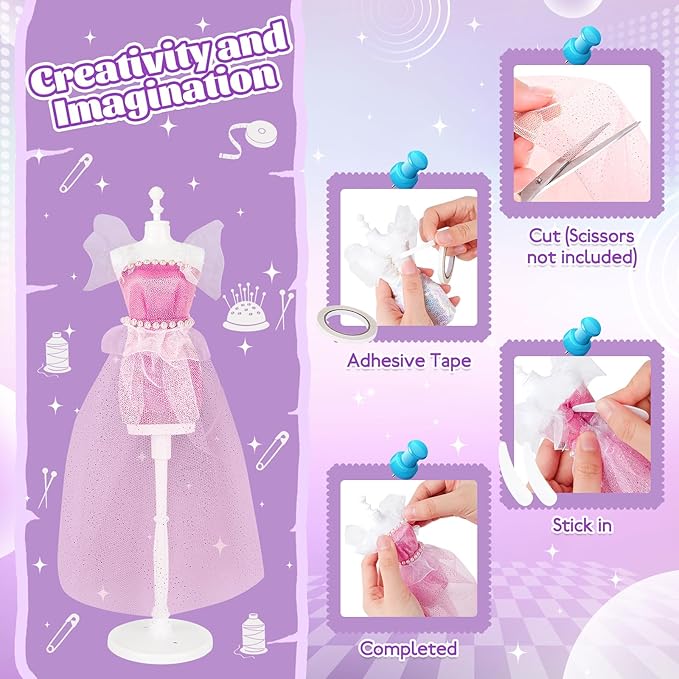 deAO Fashion Designer Kit for Girls,400+PCS Fashion Design Crafts with 6 Mannequins,Arts and Crafts Kit- DIY Sewing Kit for Kids 8-12,Gifts for Girls