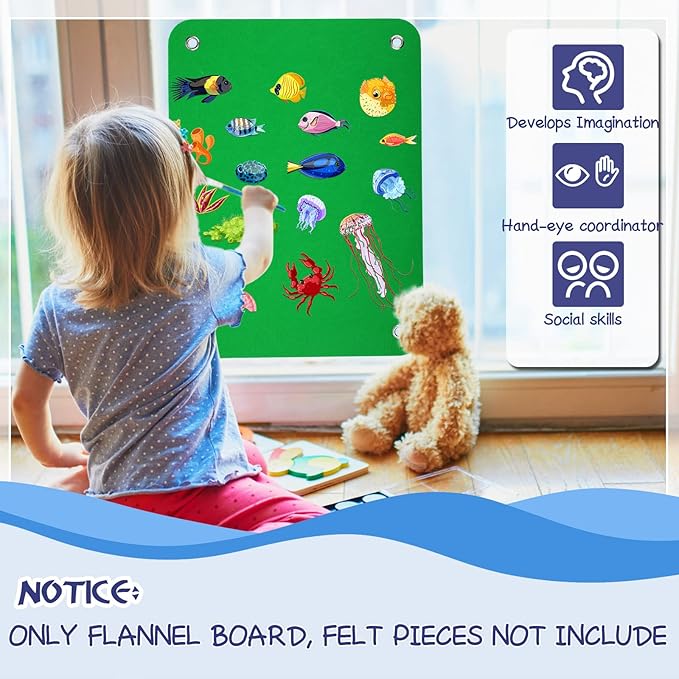 4 Pieces Felt Board for Toddlers Classroom Flannel Board Stories for Preschool Homeschooling, Kids Felt Story Activity Wall Hanging Children Birthday Gifts, 11.8 x 15.75 Inch (Green)