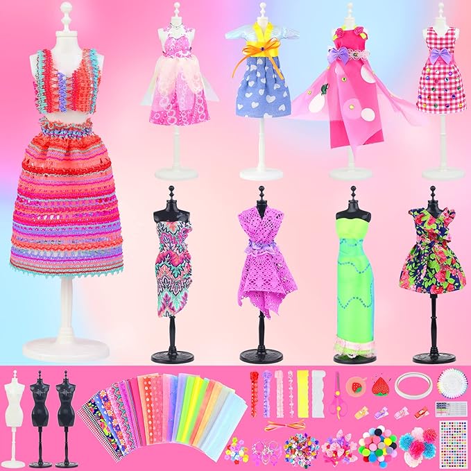 Ecore Fun 448 Pcs Fashion Design Kit for Girls Doll Accessories DIY Set Creativity DIY Arts & Crafts Toys with Mannequins Gift for 6-8 8-12 Year Old Girl