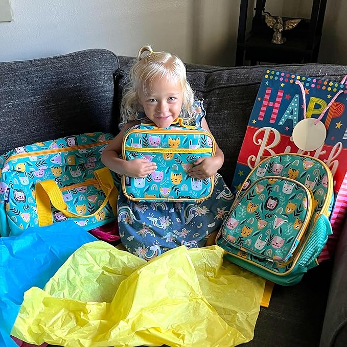 Wildkin Kids Insulated Lunch Box Bag for Boys & Girls, Reusable Kids Lunch Box is Perfect for Early Elementary Daycare School Travel, Ideal for Hot or Cold Snacks & Bento Boxes (Party Animals)