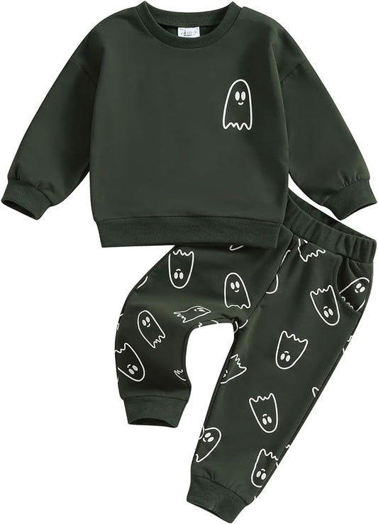 0-4T Toddler Boy Girl Halloween Outfit Fall Clothes Ghost Long Sleeve Sweatshirt Top Pants Baby Halloween Clothes