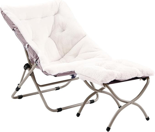 Comfy Saucer Chair with Ottoman, Oversized Folding Faux Fur Chair Soft Furry Lounge Lazy Chair with Metal Frame Moon Chair Accent Chair for Bedroom, Living Room, Dorm Rooms
