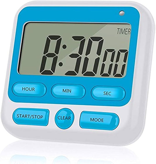 Upgraded Digital Kitchen Timer, ON/Off Switch, 12/24 Hour Clock and Silent Timers, Count Up & Count Down for Kids Teachers Cooking Games Office, Large LCD Display, Loud Alarm and Strong Magnet (Blue)