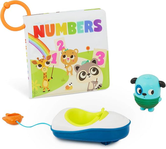 B. toys – Bath Book & Boat – Color Changing Bath Squirter & Pull-String Boat – Colors & Numbers – Convenient Travel Clip – 10 Months + – Tub Time Book + Pull & Go Rider