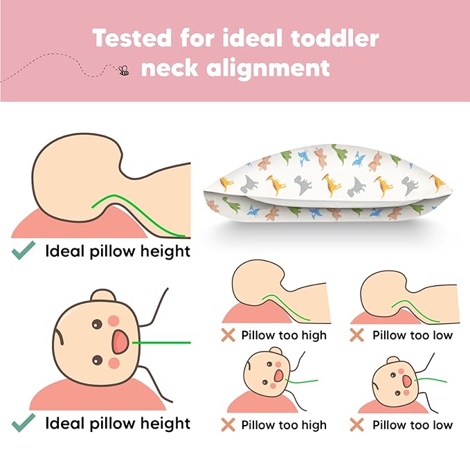 Toddler Pillow with Pillowcase - 13x18 My Little Dreamy Pillow, Organic Cotton Toddler Pillows for Sleeping, Kids Pillow, Travel Pillows, Mini Pillow, Nursery Pillow, Toddler Bed Pillow (Roarsome)