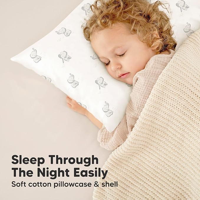 Toddler Pillow with Pillowcase - 13x18 My Little Dreamy Pillow, Organic Cotton Toddler Pillows for Sleeping, Kids Pillow, Travel Pillows, Mini Pillow, Nursery Pillow, Toddler Bed Pillow (Elly)