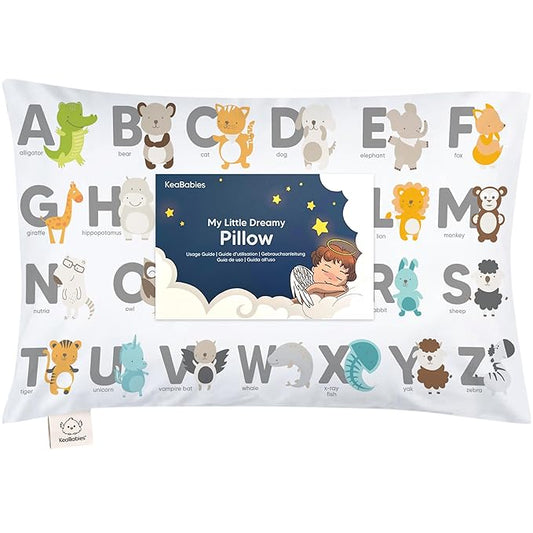 Toddler Pillow with Pillowcase - 13x18 My Little Dreamy Pillow, Organic Cotton Toddler Pillows for Sleeping, Kids Pillow, Travel Pillows, Mini Pillow, Nursery Pillow, Toddler Bed Pillow (KeaABC)