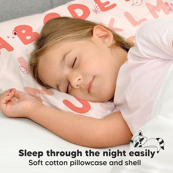 Toddler Pillow with Pillowcase - 13x18 My Little Dreamy Pillow, Organic Cotton Toddler Pillows for Sleeping, Kids Pillow, Travel Pillows,Mini Pillow,Nursery Pillow,Toddler Bed Pillow (KeaABC Sakura)