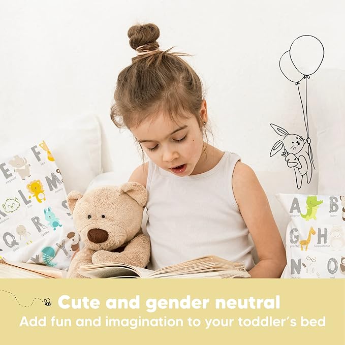 Toddler Pillow with Pillowcase - 13x18 My Little Dreamy Pillow, Organic Cotton Toddler Pillows for Sleeping, Kids Pillow, Travel Pillows, Mini Pillow, Nursery Pillow, Toddler Bed Pillow (KeaABC)