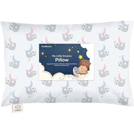 Toddler Pillow with Pillowcase - 13x18 My Little Dreamy Pillow, Organic Cotton Toddler Pillows for Sleeping, Kids Pillow, Travel Pillows, Mini Pillow, Nursery Pillow, Toddler Bed Pillow (Moon Sloth)