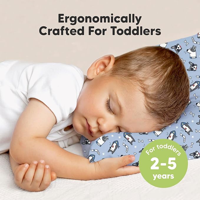 Toddler Pillow with Pillowcase - 13x18 My Little Dreamy Pillow, Organic Cotton Toddler Pillows for Sleeping, Kids Pillow, Travel Pillows, Mini Pillow, Nursery Pillow, Toddler Bed Pillow (Patrol)