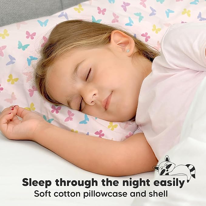 Toddler Pillow with Pillowcase - 13x18 My Little Dreamy Pillow, Organic Cotton Toddler Pillows for Sleeping, Kids Pillow, Travel Pillows, Mini Pillow, Nursery Pillow, Toddler Bed Pillow (Flutter)